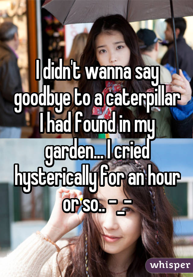 I didn't wanna say goodbye to a caterpillar I had found in my garden... I cried hysterically for an hour or so.. -_-