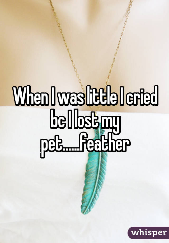 When I was little I cried bc I lost my pet......feather