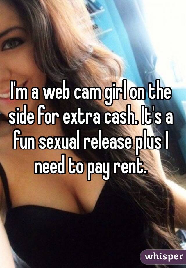 I'm a web cam girl on the side for extra cash. It's a fun sexual release plus I need to pay rent.