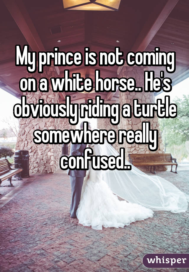 My prince is not coming on a white horse.. He's obviously riding a turtle somewhere really confused.. 