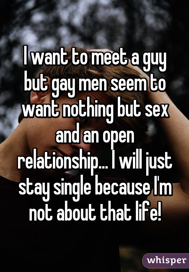 I want to meet a guy but gay men seem to want nothing but sex and an open relationship... I will just stay single because I'm not about that life!