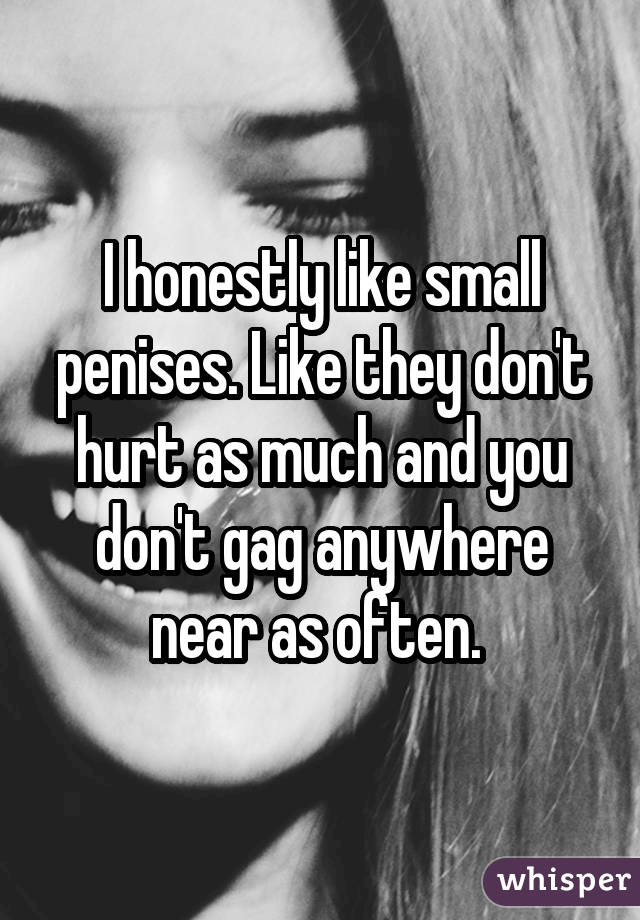 I honestly like small penises. Like they don't hurt as much and you don't gag anywhere near as often. 