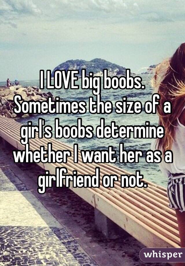 I LOVE big boobs. Sometimes the size of a girl's boobs determine whether I want her as a girlfriend or not. 