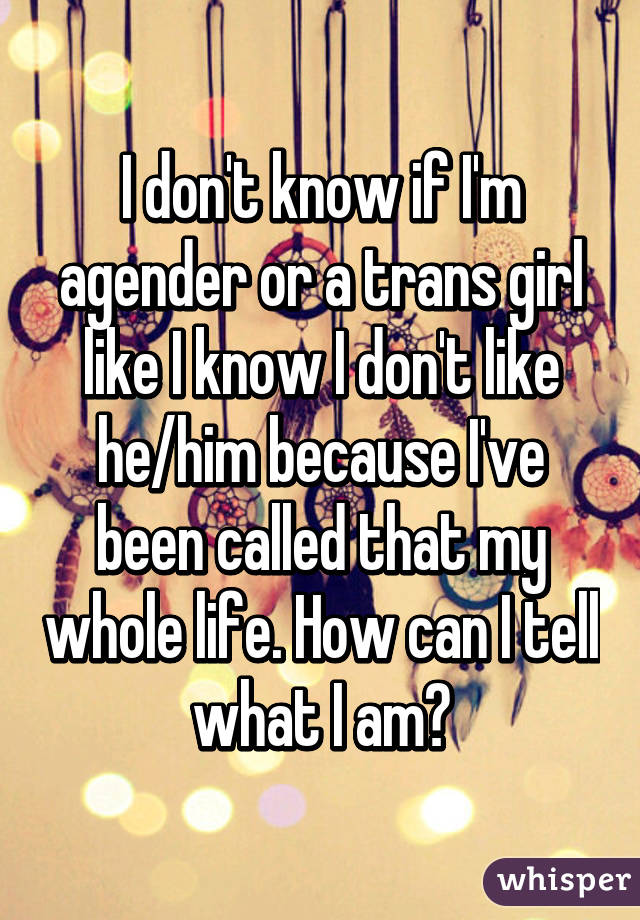 I don't know if I'm agender or a trans girl like I know I don't like he/him because I've been called that my whole life. How can I tell what I am?