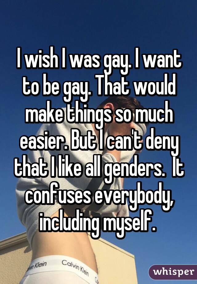 I wish I was gay. I want to be gay. That would make things so much easier. But I can't deny that I like all genders. It confuses everybody, including myself. 